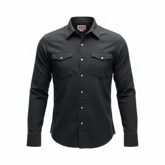 Wrangler Men’s Snap Down Long Sleeve Shirt Black Denim Size Small - Picture 1 of 7